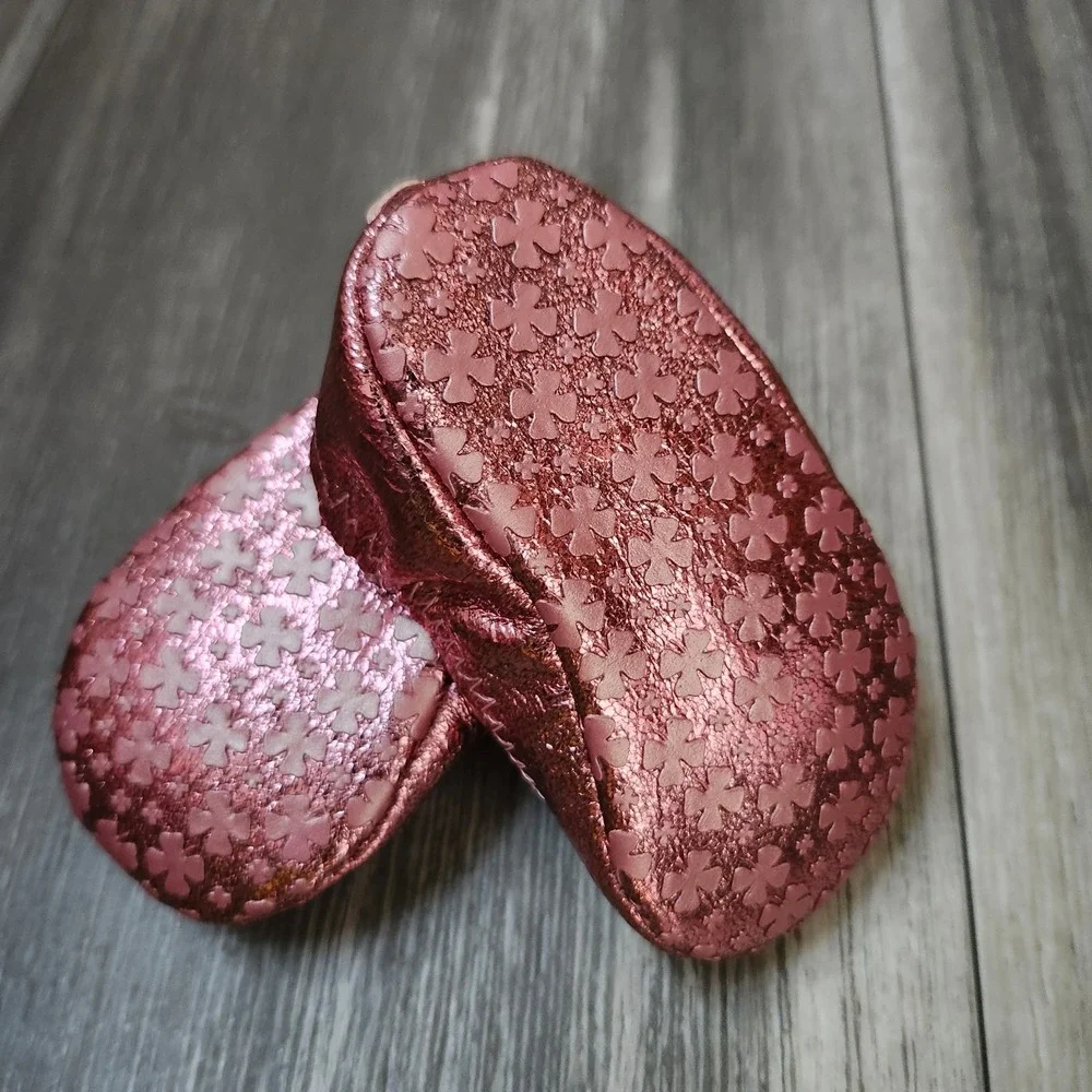 Lucky Brand Metallic Pink Leather Crib Shoes Newborn‎ Ballet Flats NIB Size 2